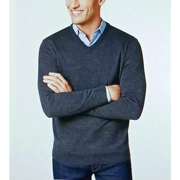 NWT $75 Club Room Men's V Neck Sweater Charcoal Gray Merino Wool Blend Sz S - Picture 1 of 9
